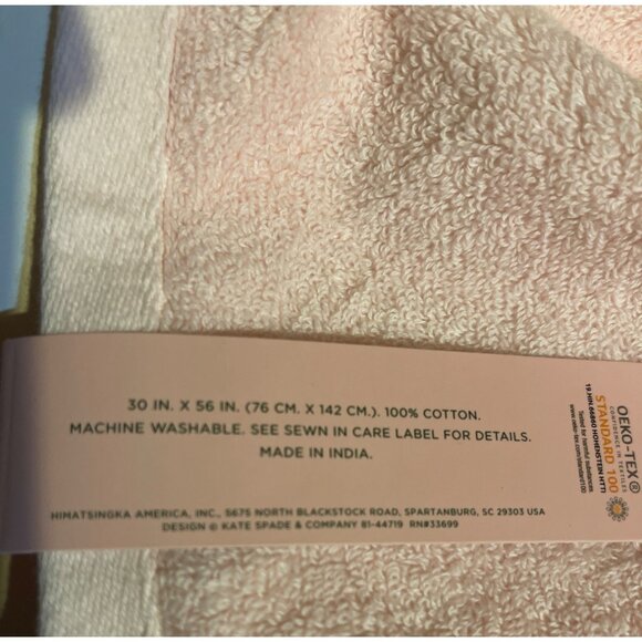 Kate Spade Pastel Pink Bath Towel 100% Cotton 30"X56" NEW! - Picture 2 of 6